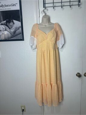 Mimi Chica Yellow Floral Maxi Dress with White Puff Sleeves